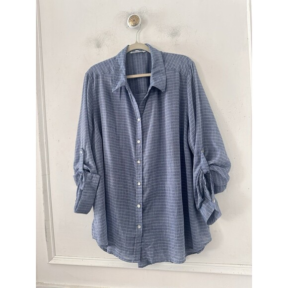 Jane and Delancey Tops - Jane+Delancey Shirt Tunic Womens 1X Blue Stripe Roll Tab Sleeve Pleated Nautical
